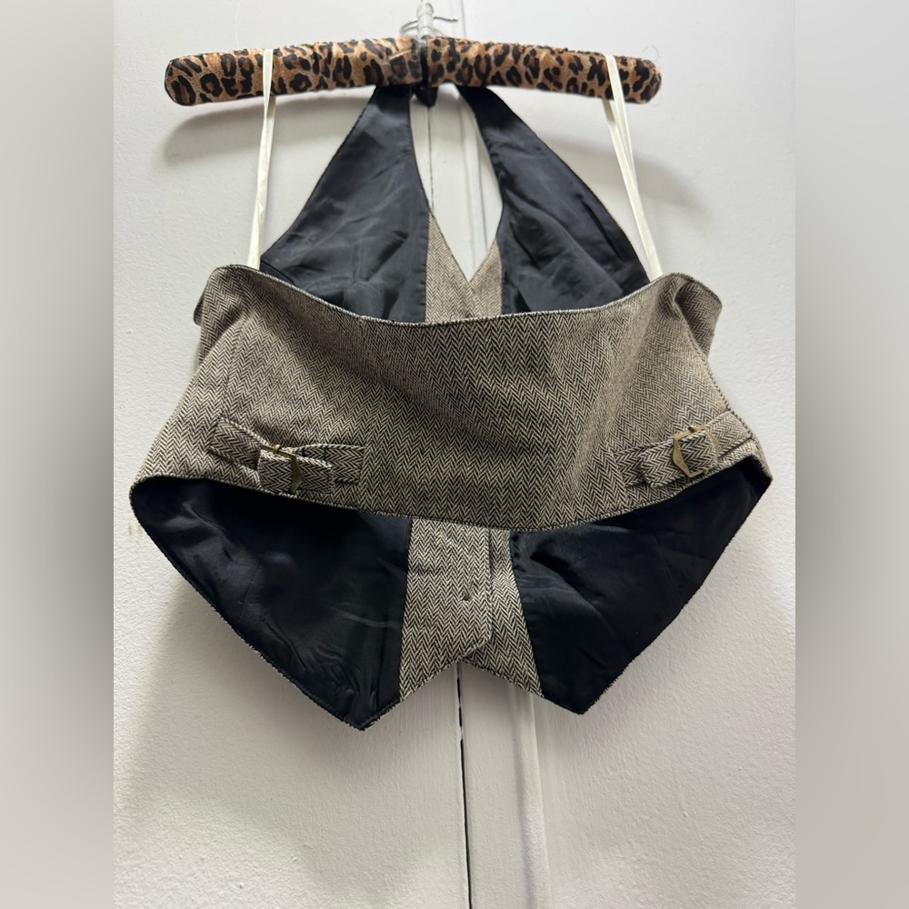 Y2K Vintage 90s SUPER RARE Gap light brown grey wool silk blend halter top vest - Picture 3 of 5